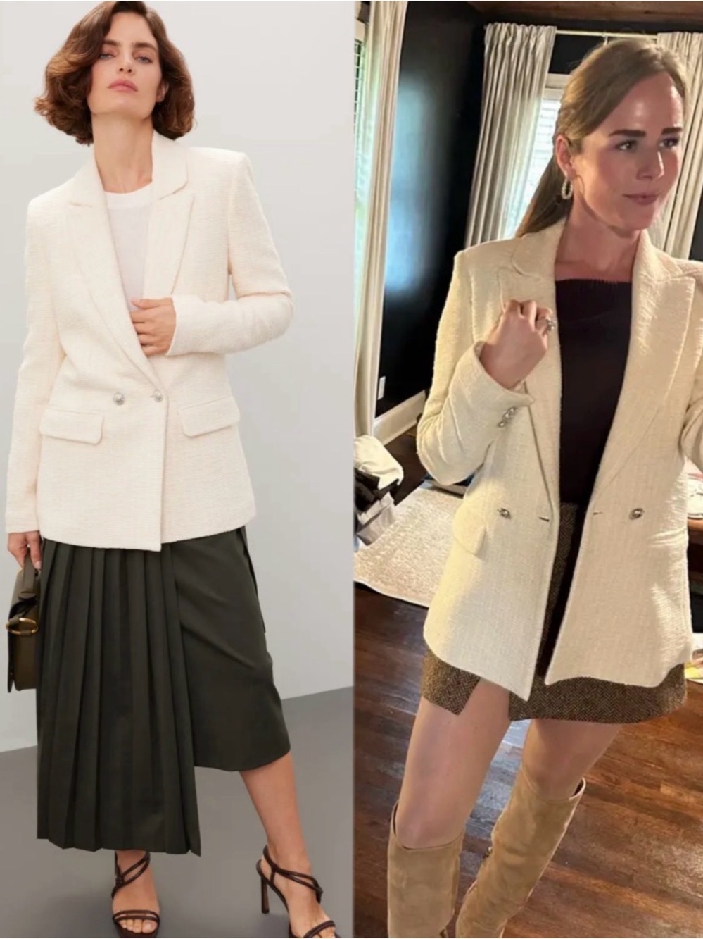 Maje Vileno Blazer Cream Textured Blazer - Elegant Double-Button Jacket size US8
